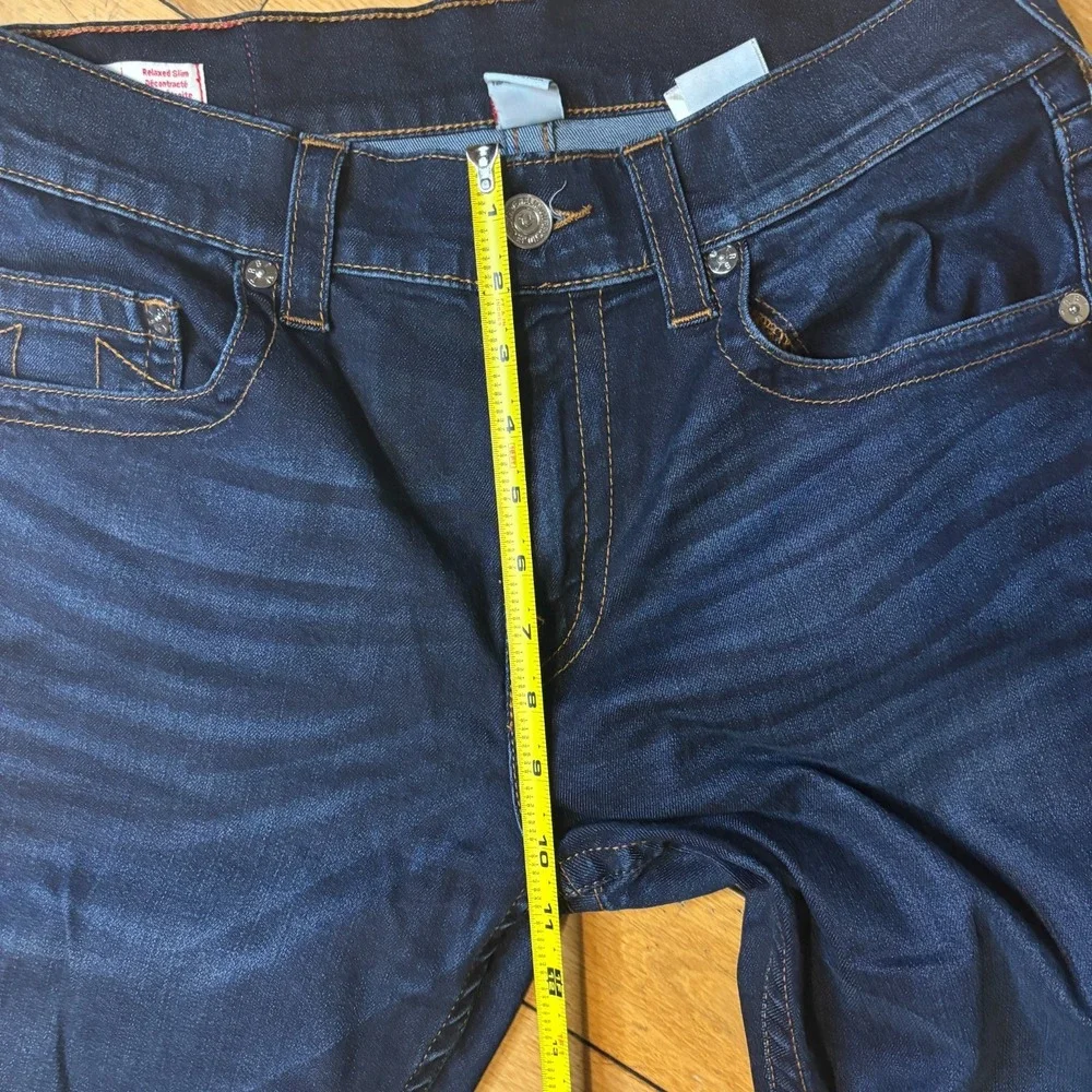 True Religion Geno Relaxed Slim Jeans Mens 33 Dark Indigo Wash Horseshoe Pocket